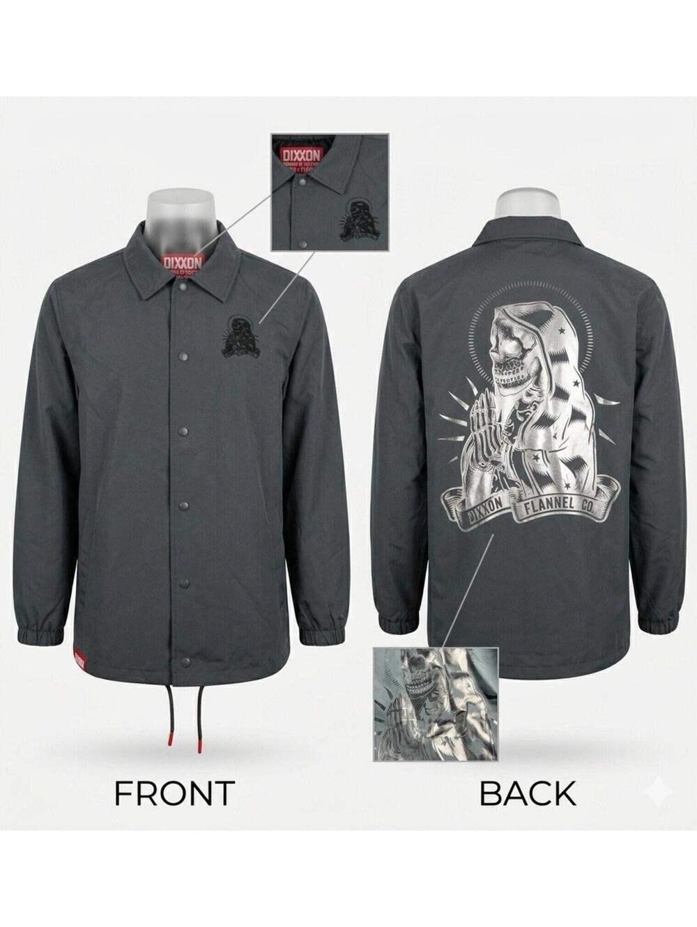 NEW Dixxon Coaches Jacket Mens Grim Reaper Skull Graphic Medium 43-2